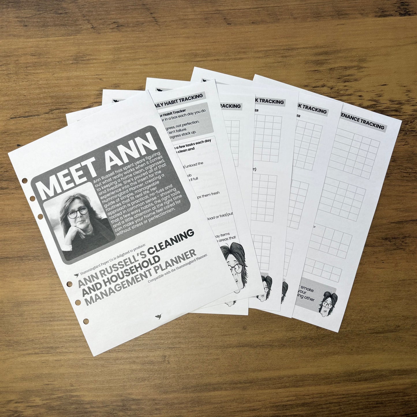 Ann Russell's Cleaning and household management planner on a wooden surface